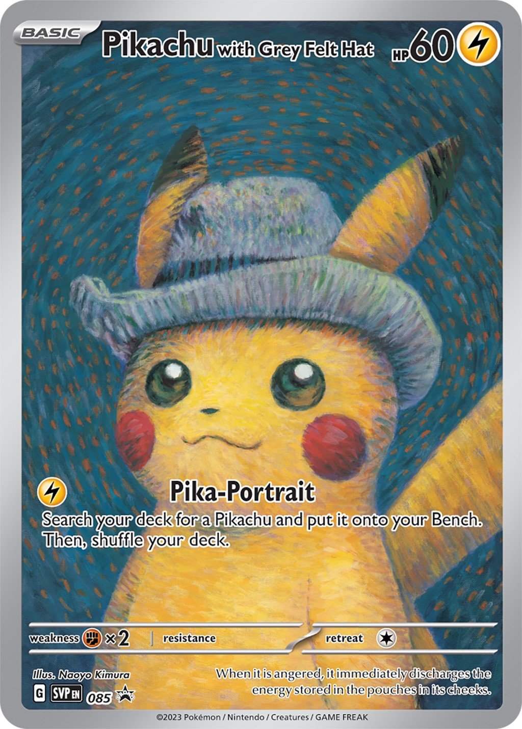 Pokemon x Van Gogh Museum Pikachu with Felt Hat 085 Promo Pokemon kaart